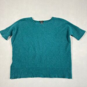 Only Mine 100% Cashmere Short Sleeve Sweater Teal Blue Scoop Neck Boxy Large